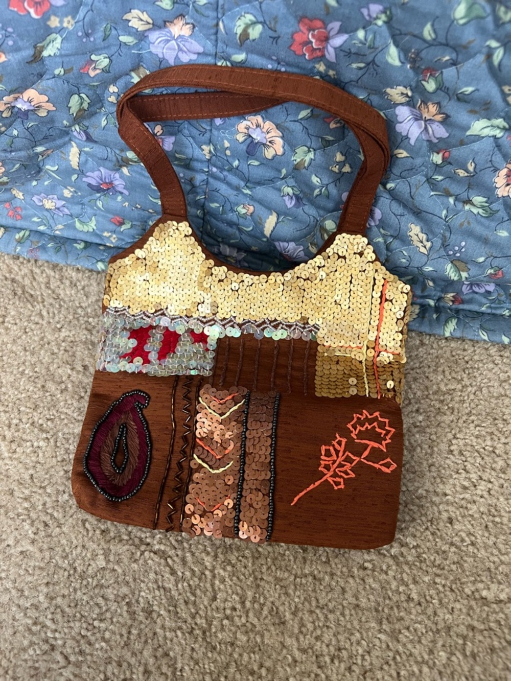 Brown Sequin Embellished Women's Shoulder Bag
